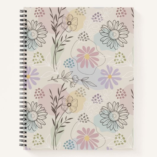 Pastel Wildflower Collage – Chic Floral Geometric ノートブック (正面)