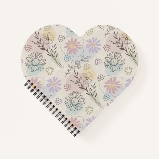 Pastel Wildflower Collage – Chic Floral Geometric ノートブック (正面)