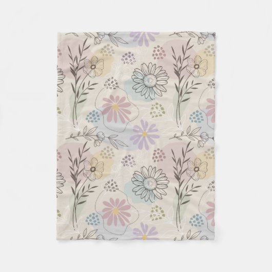 Pastel Wildflower Collage – Chic Floral Geometric  フリースブランケット (正面)