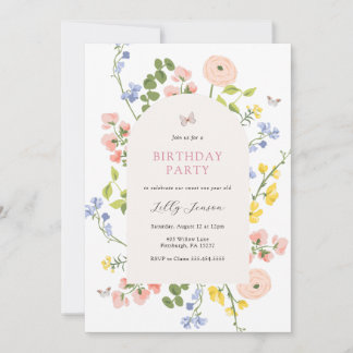 Pastel Wildflower Garden Birthday Invitation 招待状