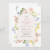 Pastel Wildflower Garden Birthday Invitation 招待状 (正面/裏面)