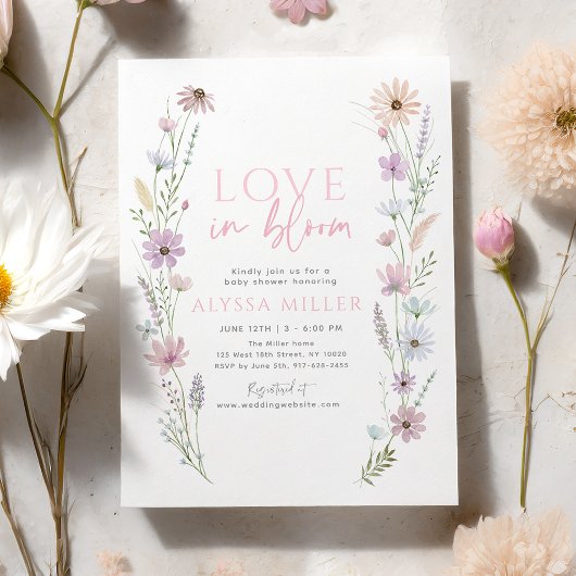 Pastel Wildflower Love in Bloom Bridal Shower 招待状