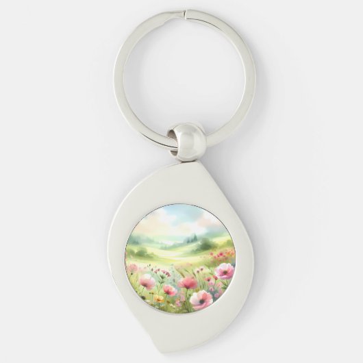 Pastel Wildflower Meadow Landscape キーホルダー (正面)