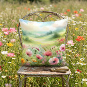 Pastel Wildflower Meadow Landscape クッション