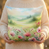 Pastel Wildflower Meadow Landscape クッション
