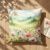 Pastel Wildflower Meadow Landscape クッション