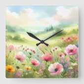 Pastel Wildflower Meadow Landscape スクエア壁時計 (正面)