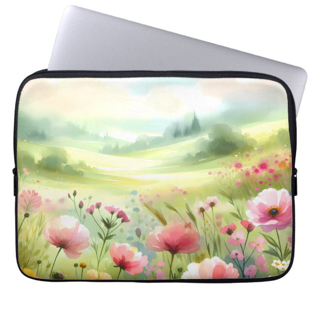Pastel Wildflower Meadow Landscape ラップトップスリーブ (正面)