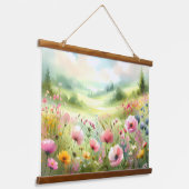 Pastel Wildflower Meadow Landscape 吊り下げ型タペストリー (傾斜あり)