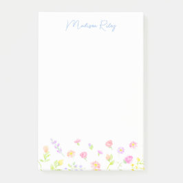 Pastel Wildflower Personalized Blue Post-It Notes ポストイット