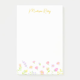 Pastel Wildflower Personalized Gold Post-It Notes ポストイット