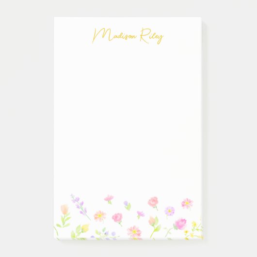 Pastel Wildflower Personalized Gold Post-It Notes ポストイット (正面)