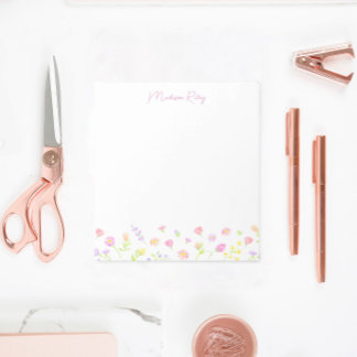 Pastel Wildflower Personalized Pink Notepad ノートパッド
