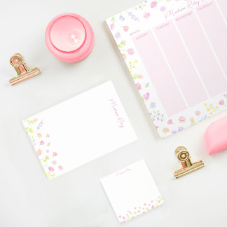 Pastel Wildflower Personalized Pink Post-It Notes ポストイット