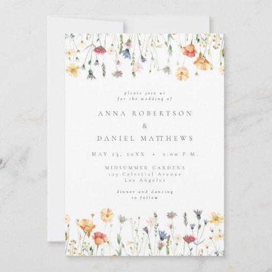 Pastel Wildflower Photo Wedding Invitation 招待状 (正面)
