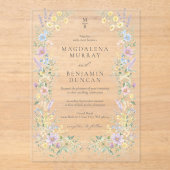 Pastel Wildflower Regency Floral Garden Wedding アクリル招待状 (正面)