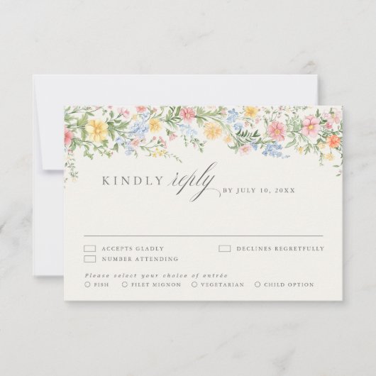 Pastel Wildflower Spring Garden Floral RSVP Card 招待状 (正面)