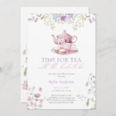 Pastel Wildflower Time for Tea Bridal Shower Party 招待状 (正面/裏面)