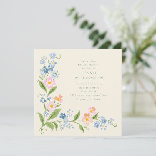 Pastel Wildflower Watercolor Floral Bridal Brunch 招待状 (スタンド正面)
