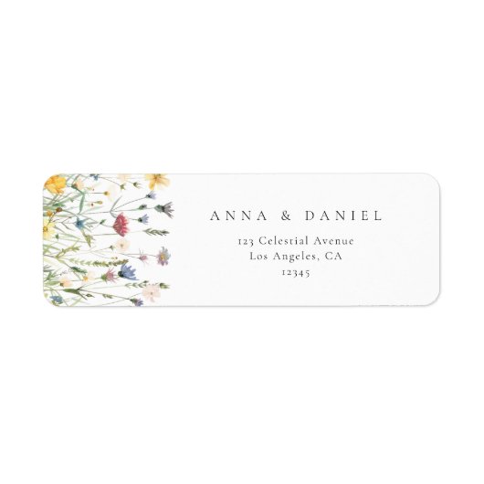 Pastel Wildflower Wedding Return Address ラベル (正面)