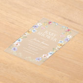 Pastel Wildflower Wreath Modern Baby Shower アクリル招待状 (レイダウン)