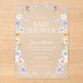 Pastel Wildflower Wreath Modern Baby Shower アクリル招待状 (正面)
