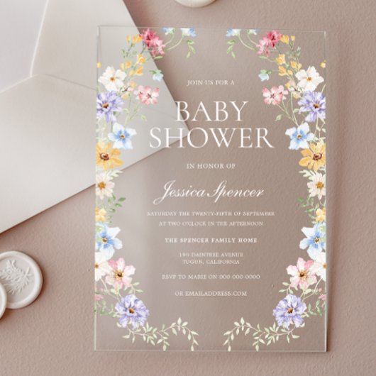 Pastel Wildflower Wreath Modern Baby Shower アクリル招待状