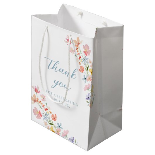 Pastel Wildflower Wreath Wedding Gift Paper Bag ミディアムペーパーバッグ (正面アングル)