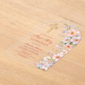 Pastel Wildflowers Arch First Communion アクリル招待状 (レイダウン)