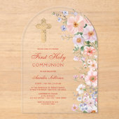 Pastel Wildflowers Arch First Communion アクリル招待状 (正面)