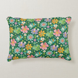 Pastel Wildflowers In Pink Purple Orange And Green アクセントクッション