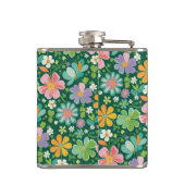 Pastel Wildflowers In Pink Purple Orange And Green フラスク (裏面)
