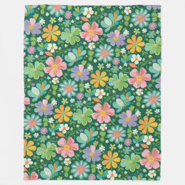 Pastel Wildflowers In Pink Purple Orange And Green フリースブランケット