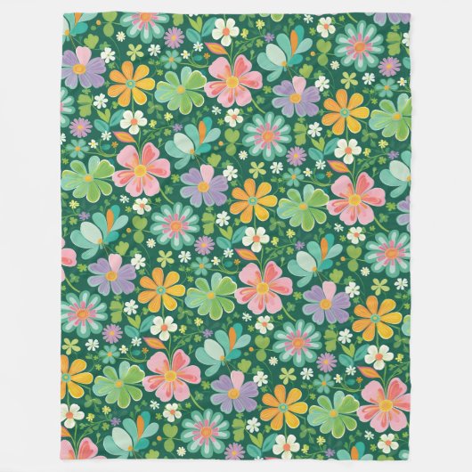Pastel Wildflowers In Pink Purple Orange And Green フリースブランケット (正面)