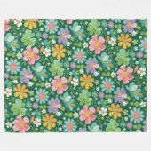 Pastel Wildflowers In Pink Purple Orange And Green フリースブランケット (正面(横))