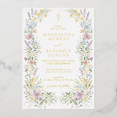 Pastel Wildflowers Meadow Vintage Regency Wedding 箔招待状 (正面)