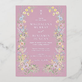 Pastel Wildflowers Meadow Vintage Regency Wedding 箔招待状