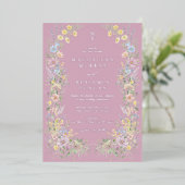 Pastel Wildflowers Meadow Vintage Regency Wedding 箔招待状 (立ち正面)