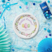 Pastel Willow Wreath Colorful Happy Easter ペーパープレート (パーティー)