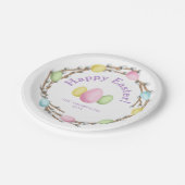 Pastel Willow Wreath Colorful Happy Easter ペーパープレート (アングル)