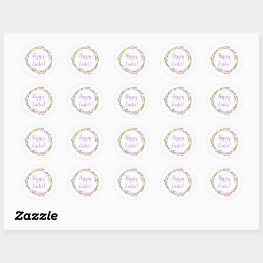 Pastel Willow Wreath Colorful Happy Easter ラウンドシール (シート)