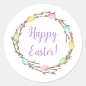 Pastel Willow Wreath Colorful Happy Easter ラウンドシール (正面)