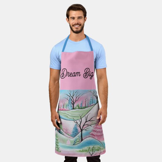 Pastel Winter Forest Whimsical Art エプロン (着用した状態)