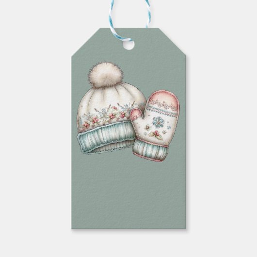 PASTEL WINTER HOLIDAY MITTENS AND HAT ギフトタグ (正面)