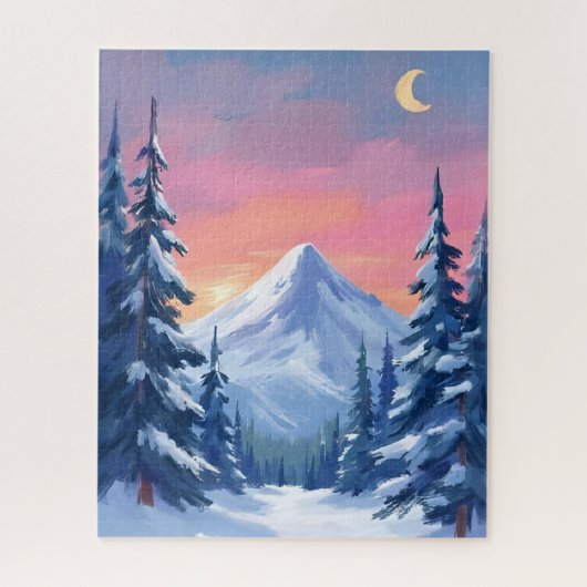 Pastel Winter Mountain Watercolor Landscape ジグソーパズル (縦)