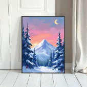 Pastel Winter Mountain Watercolor Landscape ポスター