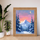 Pastel Winter Mountain Watercolor Landscape ポスター