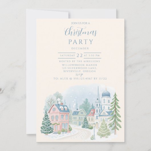 Pastel Winter Village Christmas 招待状 (正面)