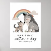 Pastel Wolf Mom Pup First Mother’s Day Nursery  ポスター (正面)