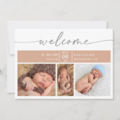 Pastel Wood Photo Baby Welcome Announcement Card 招待状 (正面)
